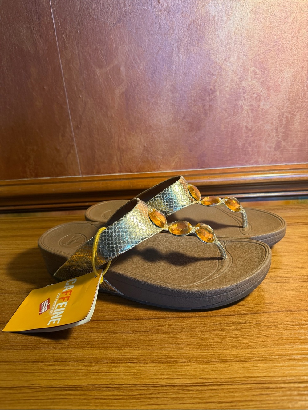 FitFlop Petra Gold Snake Sandals Women's Size 10 Jeweled Flip Flop NWT
